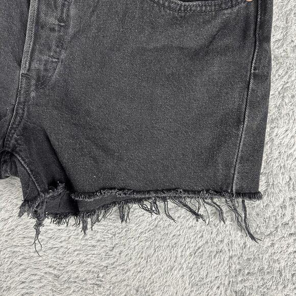 Levi's Womens 501 Grunge Shorts W32 Black Fringe Raw Hem Button Fly Distressed - Picture 3 of 13
